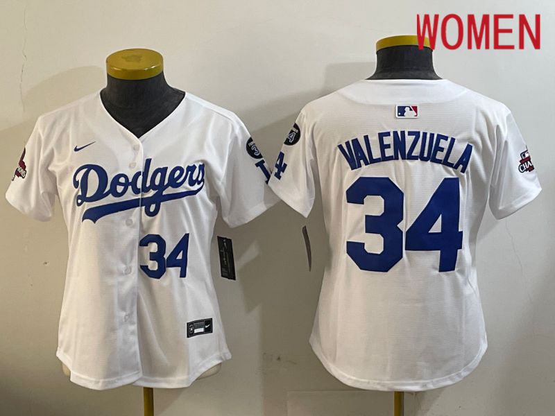 Women Los Angeles Dodgers 34 Valenzuela White Game 2024 Nike MLB Jersey style 12091